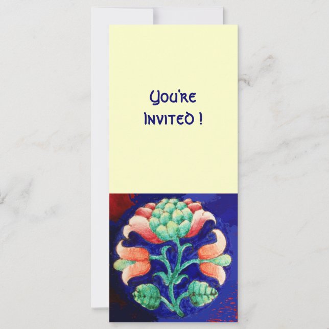 INVITATION FLEUR STYLISÉE/ROSE ROUGE VERT ORANGE BLEU FLORAL (Devant)