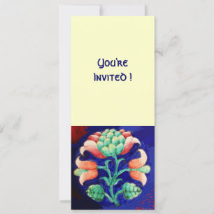 INVITATION FLEUR STYLISÉE/ROSE ROUGE VERT ORANGE BLEU FLORAL