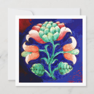 INVITATION FLEUR STYLISÉE/ROSE ROUGE VERT ORANGE BLEU FLORAL