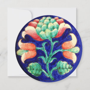 INVITATION FLEUR STYLISÉE/ROSE ROUGE VERT ORANGE BLEU FLORAL