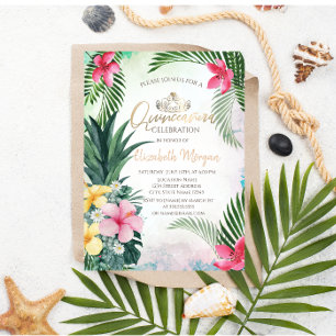 Invitation Fleur Tropicale Palmier Ananas Été Quinceañera