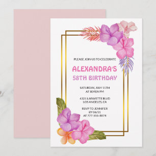 Invitation Fleur tropicale rose Luxe 58e anniversaire