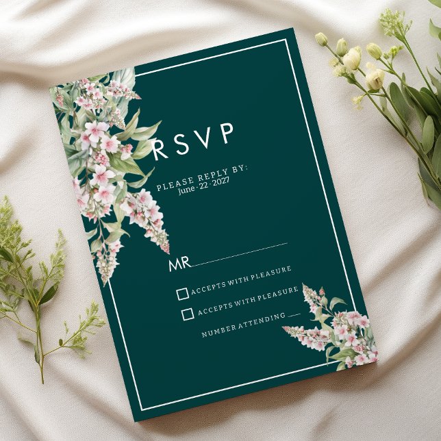 Invitation Fleur vert de mauve rose botanique RSVP (Botanical pink mauve green floral RSVP)