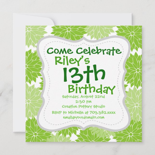 Invitation Fleur verte jolie fleurs motif floral (Devant)