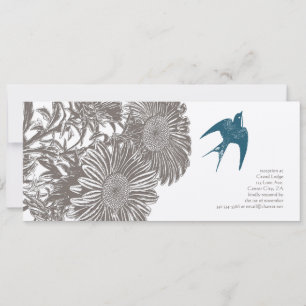 Invitation Fleur Vintage et Mariage d'oiseaux Turquoise