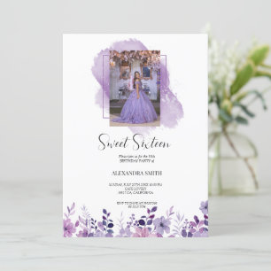 Invitation Fleur violette avec anniversaire photo