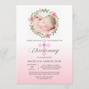 Invitation Fleur Wreath rose CHRISTENING FILLE PHOTO