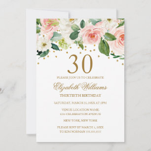 Invitation Fleurie Aquarelle Or Rose pour 30e Anni