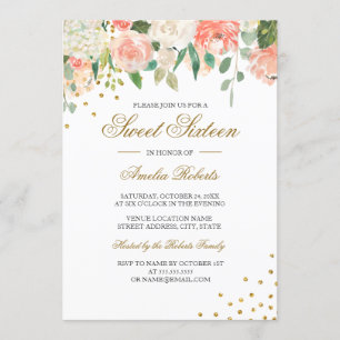 Invitation Fleurie Aquarelle Peach Gold pour un Sw