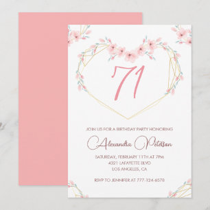 Invitation Fleurie Bohème Aquarelle Rose 71e anniv