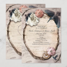 Invitation Fleurie et Colibri en Bouleau Blanc Rus