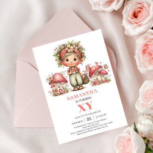 Invitation Fleurie Fée 3ème Anniversaire Rose Pâle