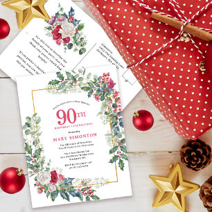 Invitation Fleurie Rose Blanche Holly 90ème