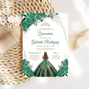 Invitation Fleurie Verte Argentée pour Quinceañera