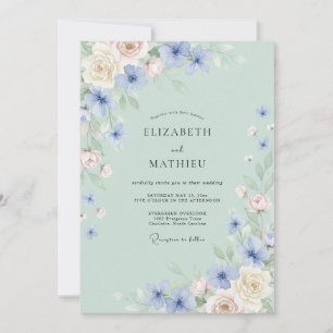 Invitation Fleurissement de fleurs bleu pâle pour mariage