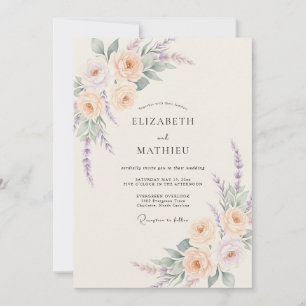 Invitation Fleurissement de mariage lavande pêche