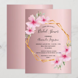 Invitation Fleuron rose vif douche nuptiale géométrique