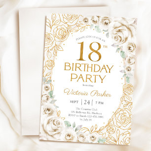 Invitation Fleurs 18e Anniversaire Crème Or