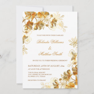 Invitation Fleurs 3D Or Blanc