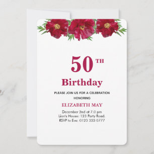 Invitation Fleurs 50 ans, 60 ans Anniversaire sur Bourgogne &