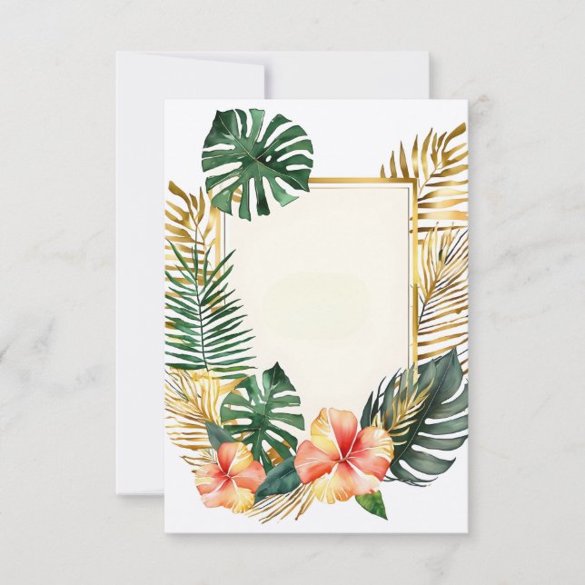 Invitation Fleurs à cadre tropical mariage et feuilles (Devant)