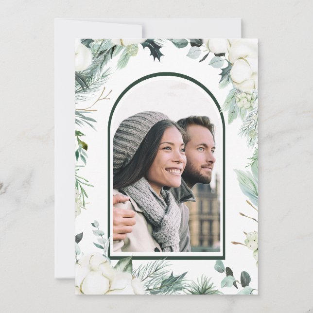 Invitation Fleurs à feuillage persistant et coton Élégante ph (Dos)