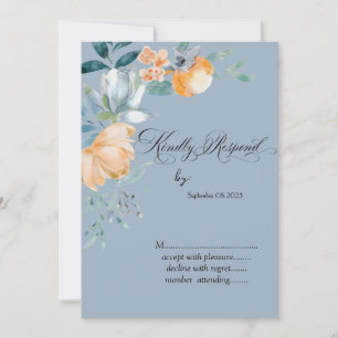Invitation Fleurs à l'aquarelle Bleu Poussiéreux RSVP
