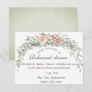 Invitation Fleurs à l'aquarelle, dîner de répétition à pois v
