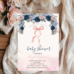 Invitation Fleurs à rayures à arc rose Baby Shower