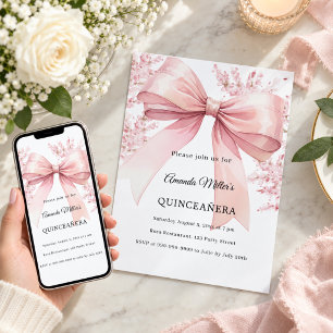 Invitation Fleurs à ruban rose pour Quinceanera