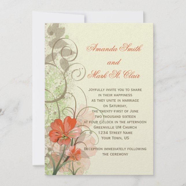 Invitation Fleurs Abstraites de citron vert de corail (Devant)