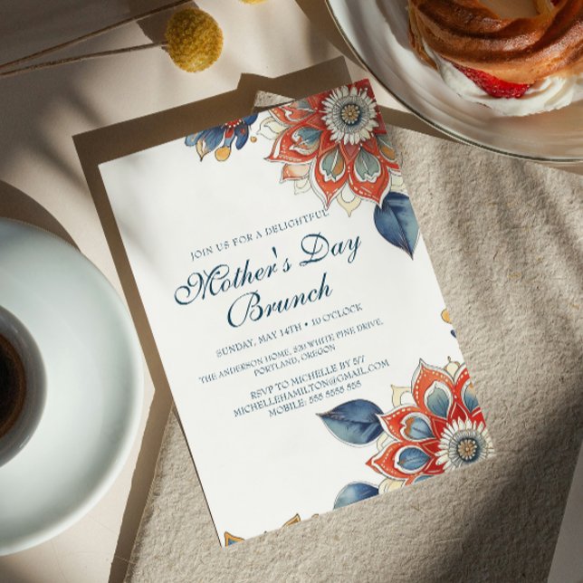 Invitation Fleurs Abstraites Fête des mères Brunch (Créateur téléchargé)