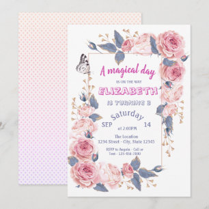 Invitation Fleurs adorables Papillon Anniversaire