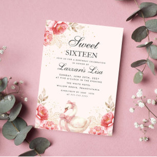 Invitation Fleurs Anniversaire Sweet sixteen d'or