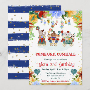 Invitation Fleurs Aquarelle Animaux de Cirque Anniversaire En