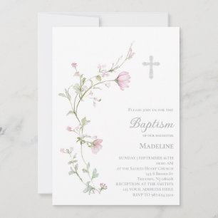 Invitation fleurs aquarelle Baptême 