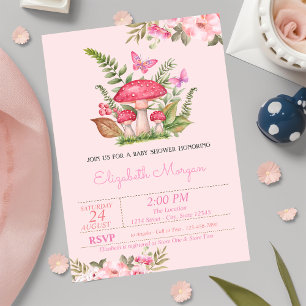 Invitation Fleurs Aquarelle Champignon Papillon Baby Shower