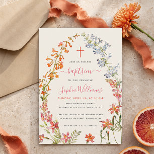 Invitation Fleurs Aquarelle Fille Florale Baptême