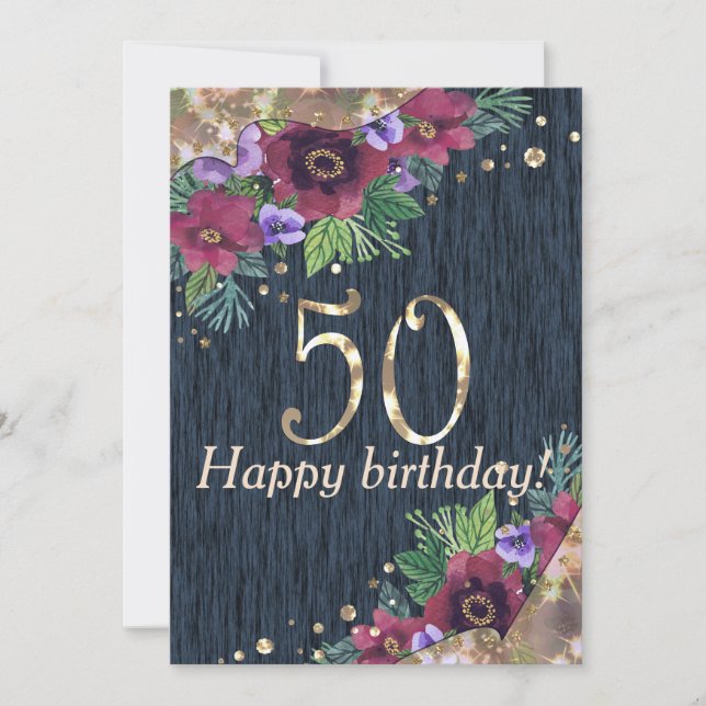 Invitation Fleurs aquarelle floral points noirs dorés a (Devant)