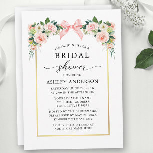 Invitation Fleurs Aquarelle Réception De Mariage Rose Ruban