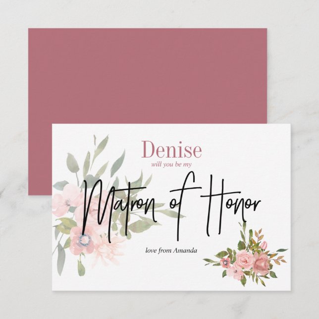 Invitation Fleurs Aquarelle Veux-tu être ma Matrone d'Honneur (Devant / Derrière)