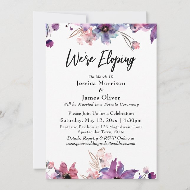 Invitation Fleurs aquarelles abstraites modernes Nous nous ma (Devant)