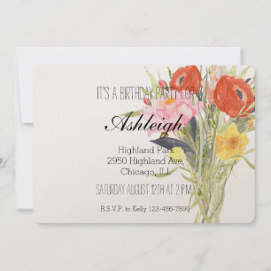Invitation Fleurs aquarelles anniversaire