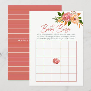 Invitation Fleurs aquarelles Baby Shower Baby Bingo