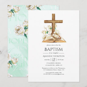 Invitation Fleurs aquarelles Baptême/ Christening/ Dédicace