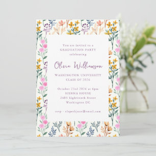 Invitation Fleurs aquarelles Fête de fin d'études de fleurs s
