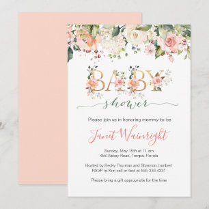 Invitation Fleurs aquarelles, feuillage verdure Shower de béb