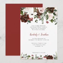Invitation Fleurs aquarelles florales rouge indien et ivoire