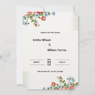 Invitation Fleurs aquarelles gris orangé clair et jaune foncé