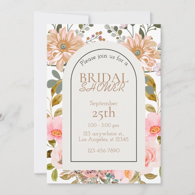 Invitation Fleurs aquarelles Jardin Douche nuptiale invitatio (Devant)